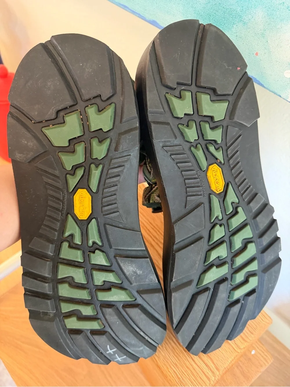 Chaco Men's Black Sandals with Green Patterned Straps